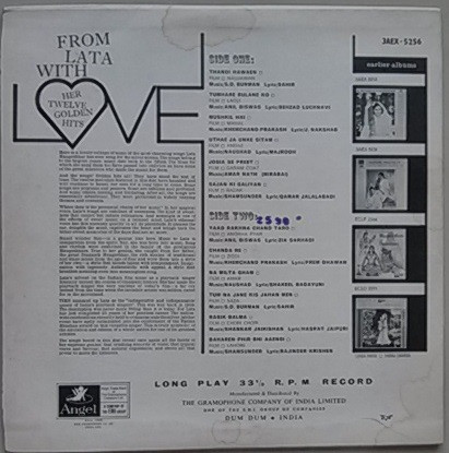 Lata Mangeshkar - From Lata With Love - Her Twelve Golden Hits (LP, Comp, Mono)
