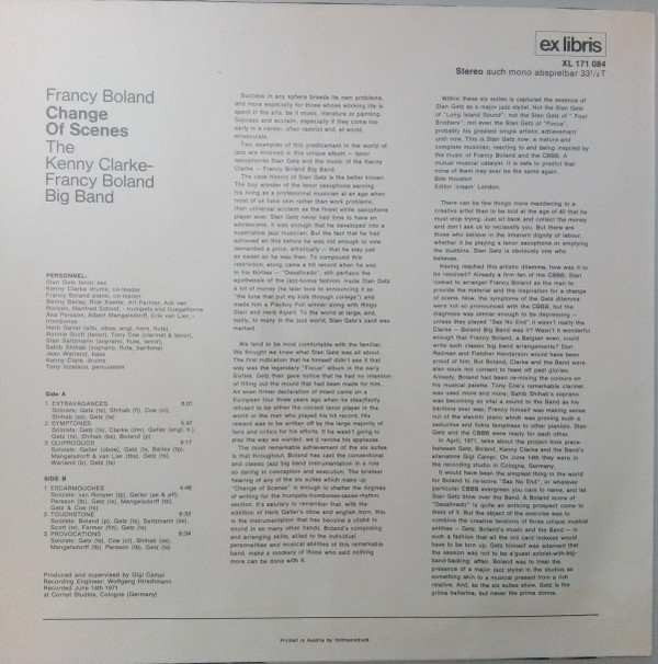 Stan Getz / Francy Boland / The Kenny Clarke-Francy Boland Big Band* - Change Of Scenes (LP, Album, Club)
