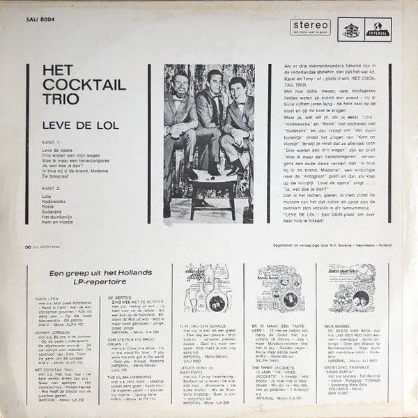 Het Cocktail Trio* - Leve De Lol (LP, Album)
