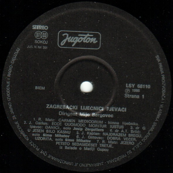 Zagrebački Liječnici Pjevači - Carmen Medicorum (LP, Album, Comp)