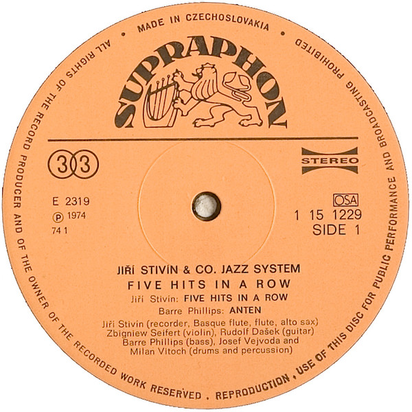 StivÃ­n & Co Jazz System* - Five Hits In A Row (LP, Album, RP)