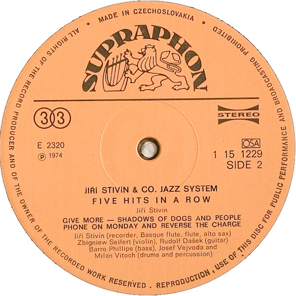 StivÃ­n & Co Jazz System* - Five Hits In A Row (LP, Album, RP)