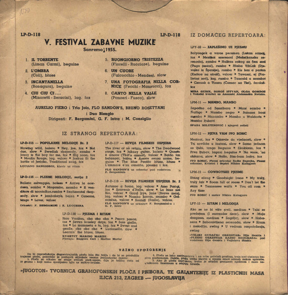 Various - V. Festival Zabavne Muzike Sanremo 1955. (10