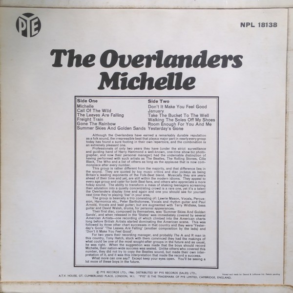 The Overlanders - Michelle (LP, Album, Mono)