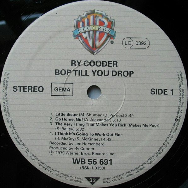 Ry Cooder - Bop Till You Drop (LP, Album)