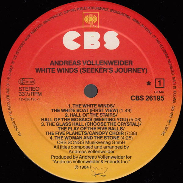 Andreas Vollenweider - White Winds (LP, Album)
