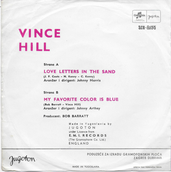 Vince Hill - Love Letters In The Sand / My Favorite Color Is Blue (7