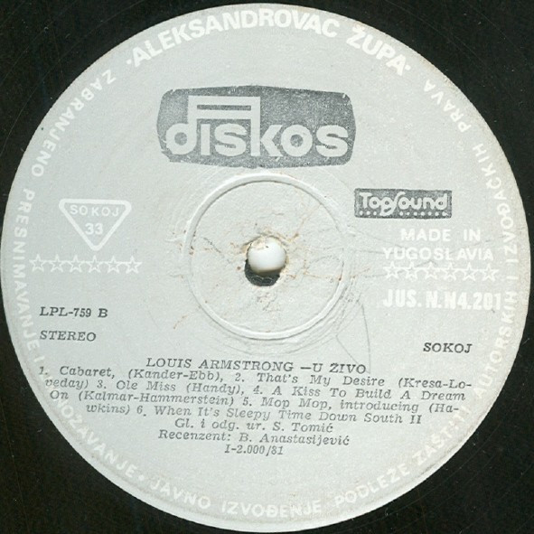 Louis Armstrong - U Živo (LP, Album, RE)