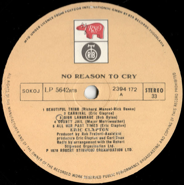 Eric Clapton - No Reason To Cry (LP, Album, RP)