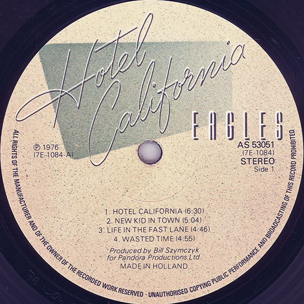 Eagles - Hotel California (LP, Album, Gat)
