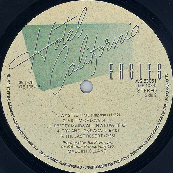 Eagles - Hotel California (LP, Album, Gat)