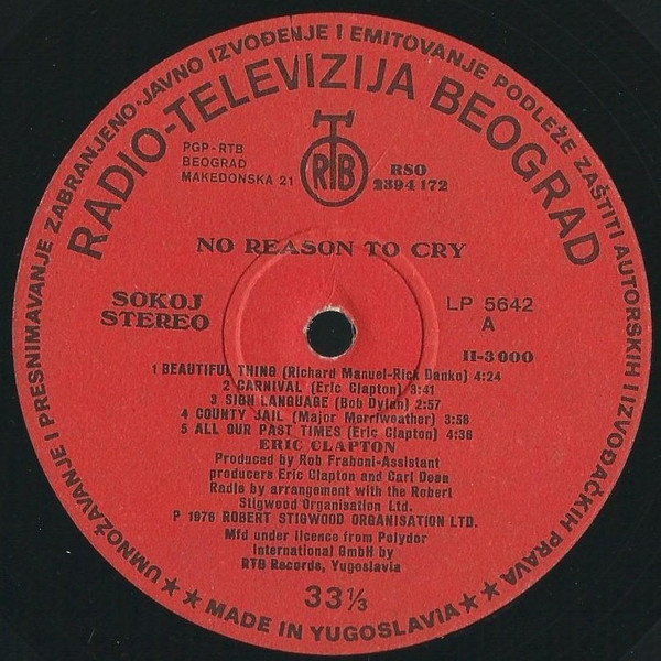 Eric Clapton - No Reason To Cry (LP, Album, RP)