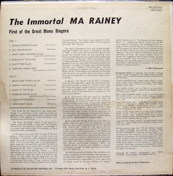 Ma Rainey - The Immortal Ma Rainey (LP, Comp, RE)