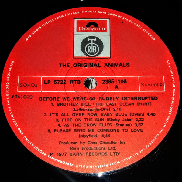 The Original Animals* - Before We Were So Rudely Interrupted (LP, Album, RP)