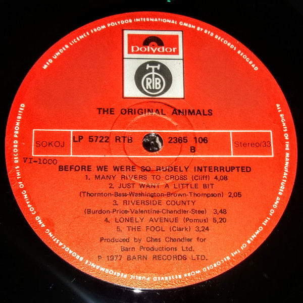 The Original Animals* - Before We Were So Rudely Interrupted (LP, Album, RP)