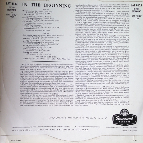 Nat 'King' Cole Trio* - In The Beginning (LP, Comp, Mono)