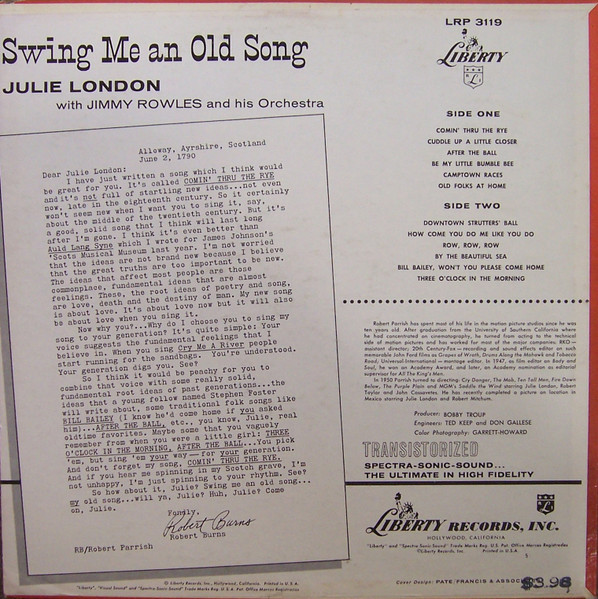 Julie London - Swing Me An Old Song (LP, Album, Mono)