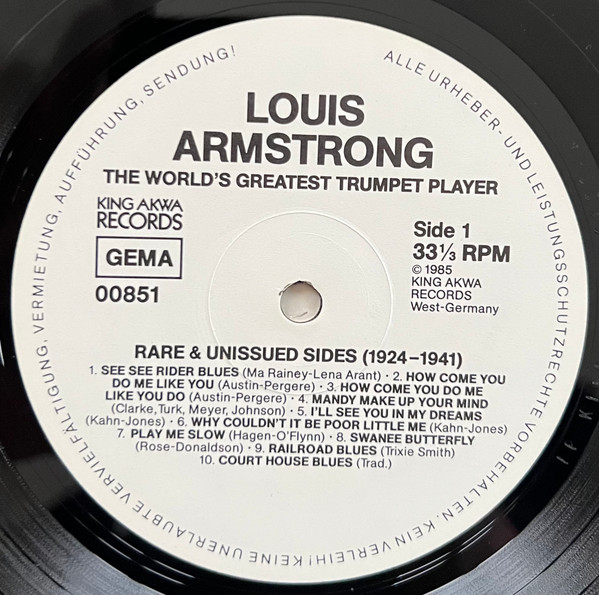 Louis Armstrong - The World's Greatest Trumpet Player (Rare & Unissued Sides 1924/1941) (LP, Album, Unofficial)