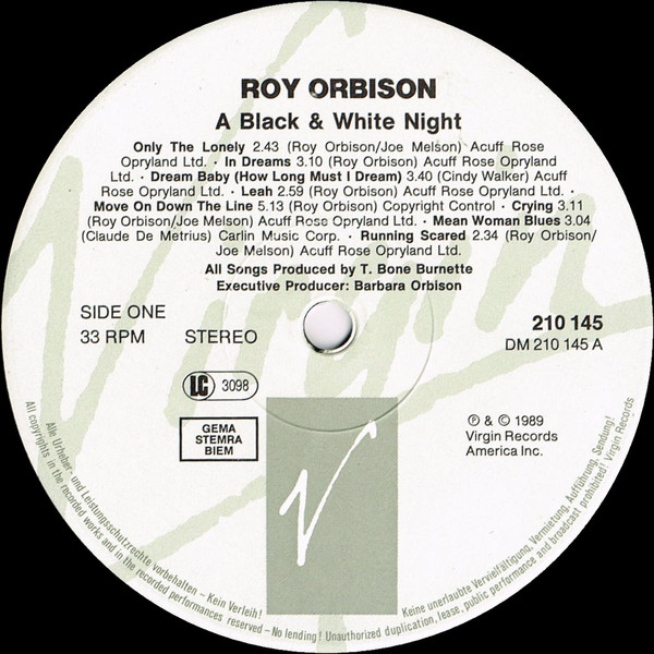 Roy Orbison - Roy Orbison And Friends - A Black And White Night Live (LP, Album)