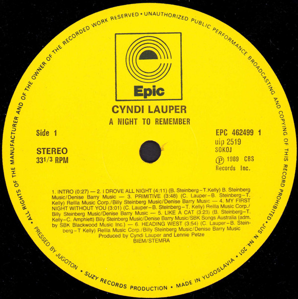 Cyndi Lauper - A Night To Remember (LP, Album)