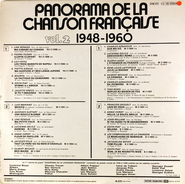 Various - Panorama De La Chanson Française - Vol.2 - 1948-1960 (2xLP, Comp)
