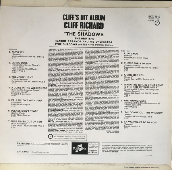 Cliff Richard - Cliff's Hit Album (LP, Comp, RE, RM)