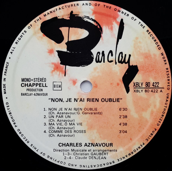 Charles Aznavour - Non, Je N'ai Rien Oublié (LP, Album)