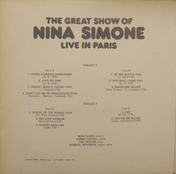 Nina Simone - The Great Show Of Nina Simone Live In Paris (2xLP, Album, RE, Gat)