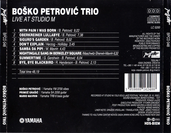 Boško Petrović Trio* - Live At Studio M (CD)