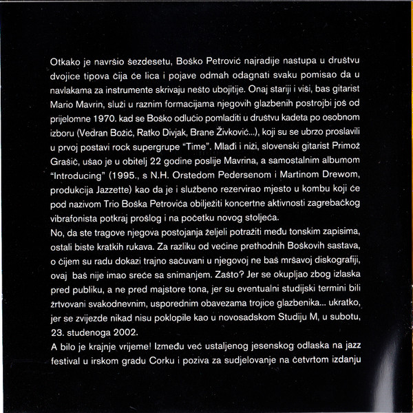 Boško Petrović Trio* - Live At Studio M (CD)