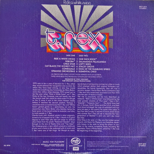 T. Rex* - Ride A White Swan (LP, Comp, Tex)