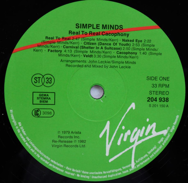 Simple Minds - Real To Real Cacophony (LP, Album, RE)