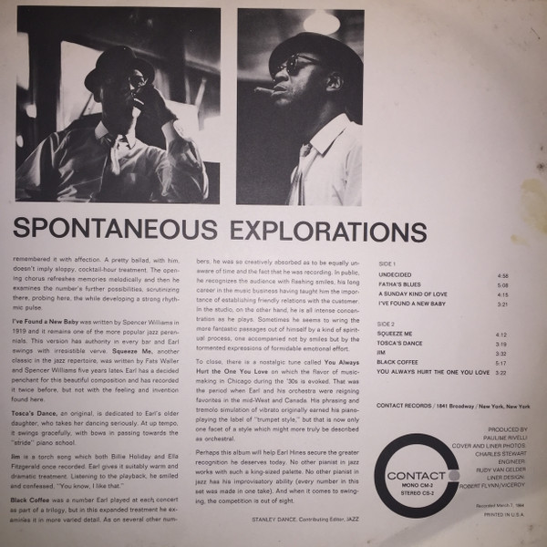 Earl Hines - Spontaneous Explorations (LP, Album, Mono, Gat)